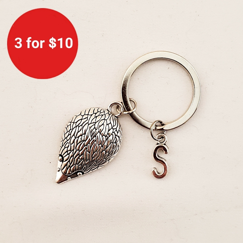 Hedgehog Antique Silver Plated Keychain With Letter S